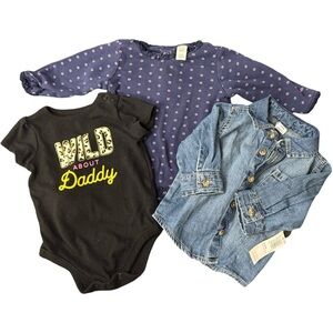 Baby Girl Clothing Lot 3-6 Months, one onsie, I dress, one jean shirt